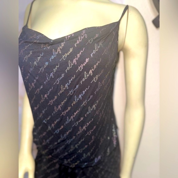 True Religion 2 Piece Black w Rainbow Holographic Logo Cami & Sleep Shorts Set L - Picture 14 of 15